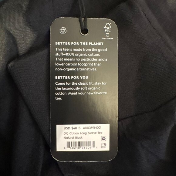 Allbirds Cotton Long Sleeve Tee Men's Size Small Natural Black New With Tags! - Picture 4 of 6